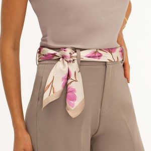 Lenço Barrado com Estampa de Rosas Flora Nude