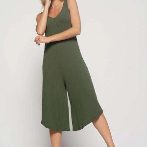 Macacão Regata Pantacourt Canelado Fashion Verde