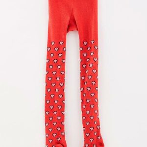 Meia Calça de Menina Coração Pixel Vermelho