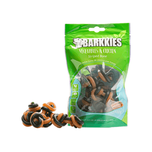 Petisco Natural Cães Barkkies Striped Bone Vegetais e Frango - 100 g