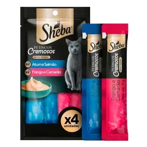 Petisco Sheba Cremoso para Gatos Adultos Atum com Salmão e Frango com Camarão - 48 g