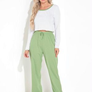 Pijama Longo com Estampa Branco e Verde