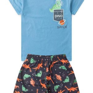 Pijama Masculino Verão Dino Space Azul Claro