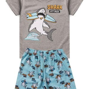 Pijama Masculino Verão Tubarão Cinza