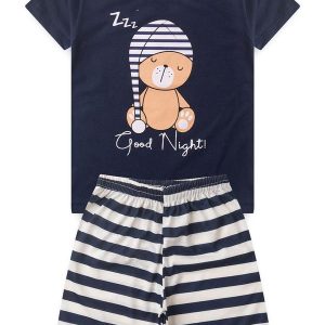 Pijama Masculino Verão Urso Touca Azul