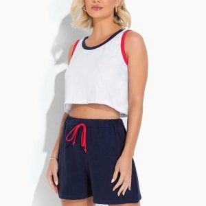 Pijama Regata Azul Marinho e Branco