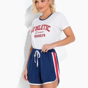 Pijama com Estampa Branco e Azul Marinho