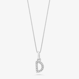 Pingente Letra D com Diamante em Ouro Branco 18k