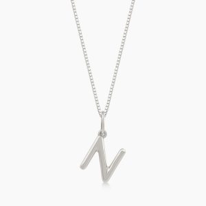 Pingente Letra N em Ouro Branco 18K