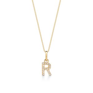 Pingente Letra R com Diamante em Ouro Amarelo 18k