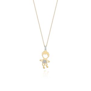 Pingente Menino com Diamante em Ouro Amarelo 18k