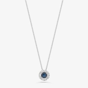 Pingente com Safira e Diamantes em Ouro Branco 18k
