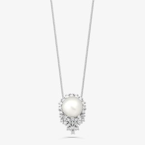 Pingente em Ouro Branco com Diamante, Pérola Akoya