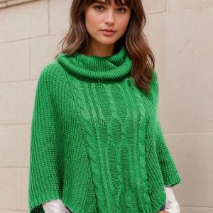 Poncho de Tricô Verde Bandeira