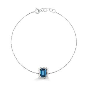 Pulseira com Topázio London e Diamantes em Ouro Branco 18k