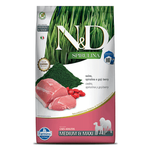 Ração N&D Spirulina Cães Adultos Medium e Maxi Suíno - 10,1 kg