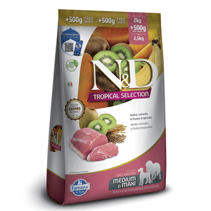 Ração N&D Tropical Selection Cães Adultos Medium e Maxi Suíno
