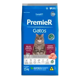 Ração Premier Ambientes Internos Gatos Adultos Pelos Longos Frango