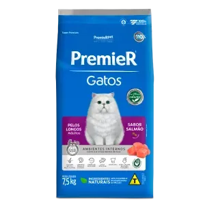 Ração Premier Ambientes Internos Gatos Adultos Pelos Longos Salmão
