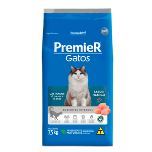 Ração Premier Ambientes Internos Gatos Castrados 6 Meses a 6 Anos Frango