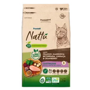 Ração Premier Nattu Gatos Adultos Castrados Mandioca
