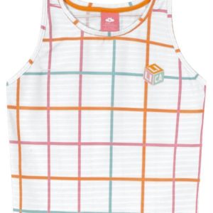 Regata Cropped Malha Xadrez Grid Menina Branco
