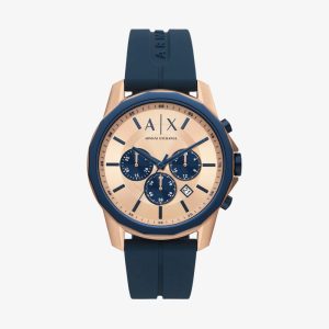 Relógio Armani Exchange Masculino com Pulseira de Silicone e Caixa em Aço Rosé AX1730B1