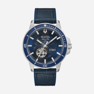 Relógio Bulova Marine Star Automático Skelethon 96A291 em Silicone Azul