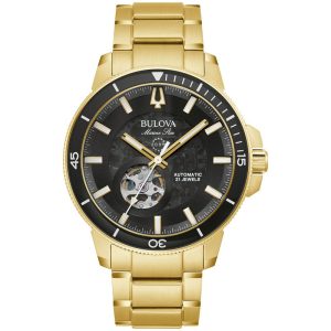Relógio Bulova Marine Star Automático Skelethon 97A174N em Aço Dourado
