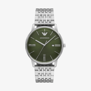 Relógio Emporio Armani Masculino em Aço Prateado e Mostrador Verde AR11644B1