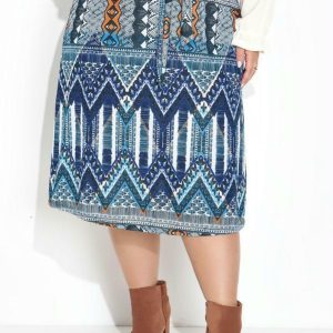 Saia Étnica Azul com Faixa na Cintura Plus Size