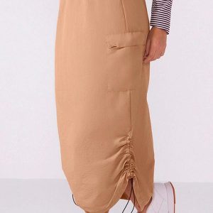 Saia Feminina Cargo Midi Ajustável Marrom