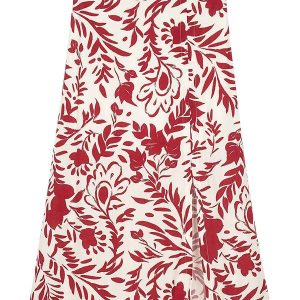 Saia Feminina Midi Floral com Fenda Bege