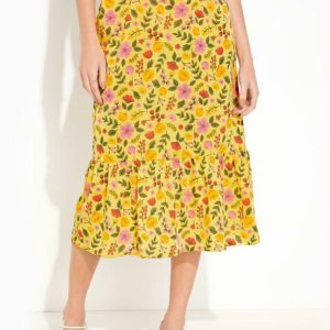 Saia Floral Amarelo com Babado