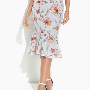 Saia Floral Azul com Peplum