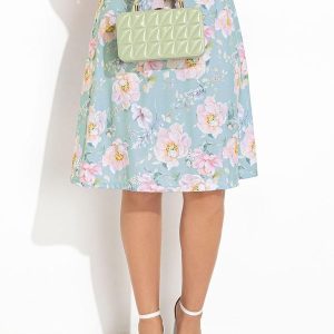 Saia Floral Azul em Jersey Acetinado