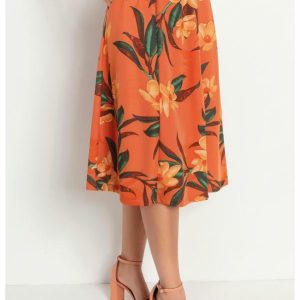 Saia Floral Ferrugem com Bolsos