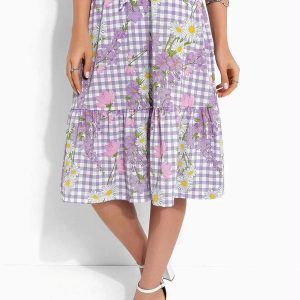 Saia Floral Lilás com Babado