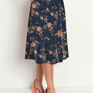 Saia Floral Marinho com Bolsos
