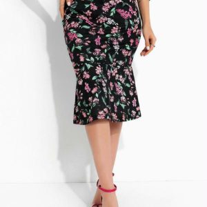 Saia Floral Preto com Babado