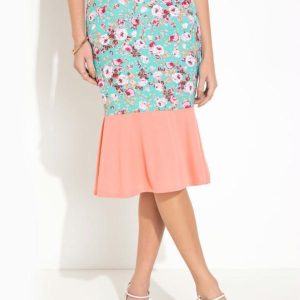 Saia Floral Rosa com Babado