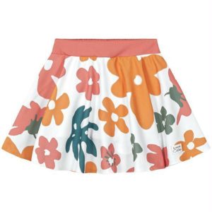 Saia Floral Tecido Crepe Infantil Laranja