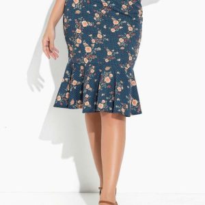 Saia Geométrica Azul com Peplum