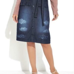 Saia Jeans Azul com Faixa