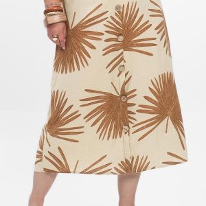 Saia Midi Feminina Plus Size Bege
