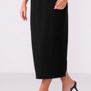 Saia Midi Feminina Tricot Preto