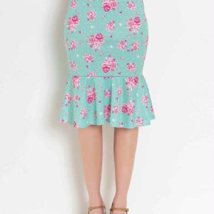 Saia Peplum Floral Verde
