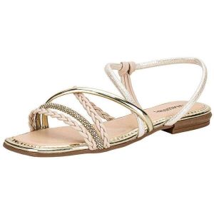 Sandália Feminina Flat Mississipi J0661 Bege/Ouro