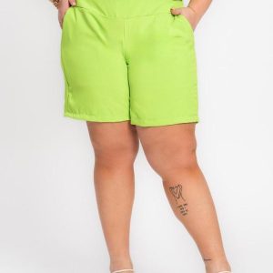 Shorts Feminino Plus Size Crepe Light Verde