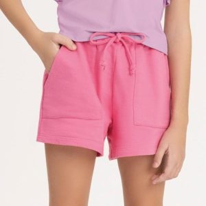 Shorts Menina com Bolsos em Moletom Rosa